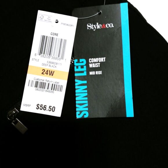 Style & Co Women Black Pants 24W Skinny 44x30 NWT Elastic Waist - Picture 2 of 6